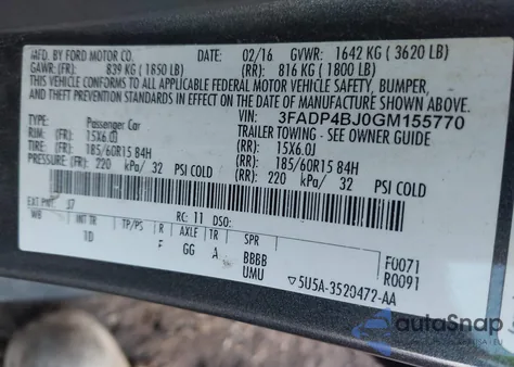 2016 Ford Fiesta Se from USA, damaged, VIN 3FADP4BJ0GM155770